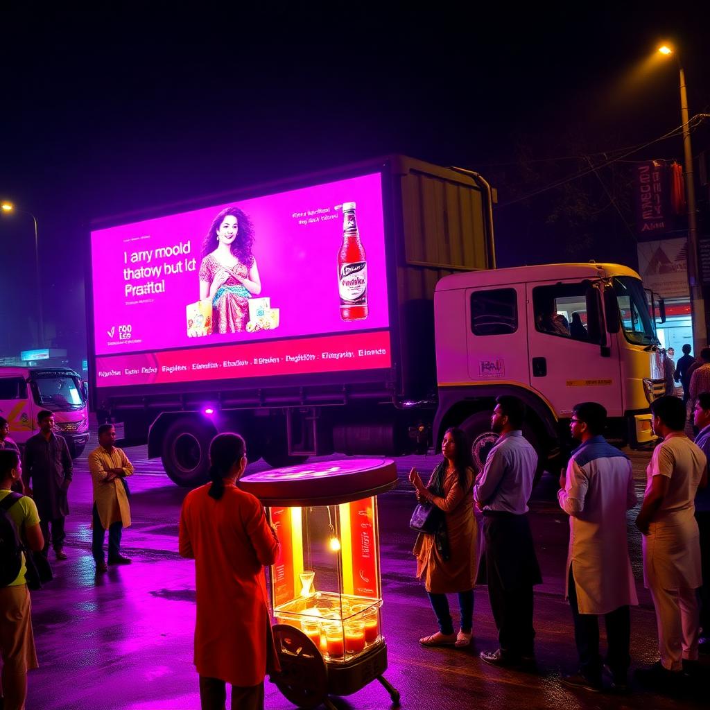 LED display advertising truck running a campaign at night in Mumbai