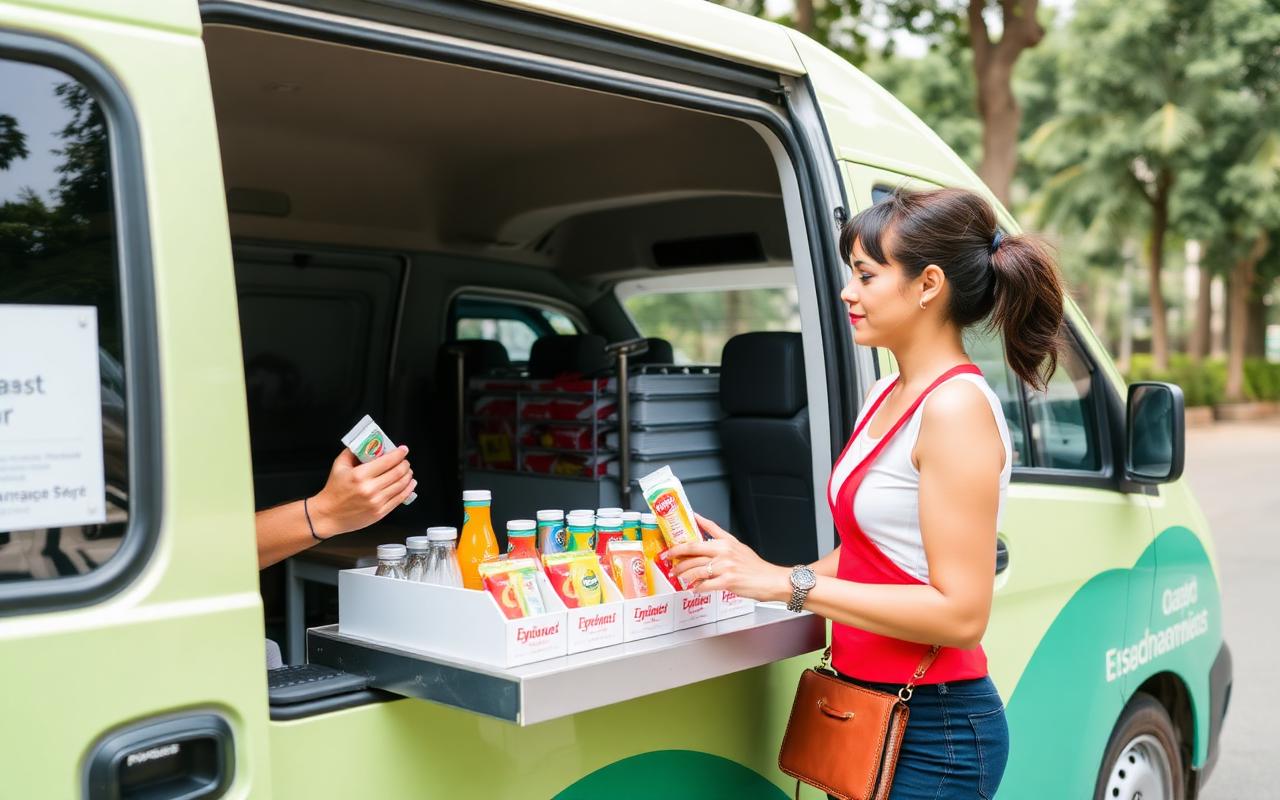 Promoters running a product sampling activation from a branded van